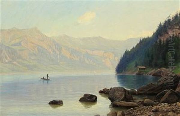 Norwegian Fjordscape Oil Painting by Sigvard Marius Hansen