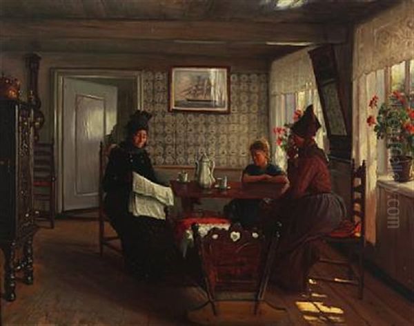 Skibsefterretninger. Interior Fra En Fanostue I Sonderhoe Oil Painting by Sigvard Marius Hansen