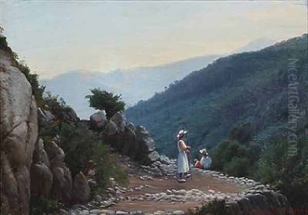 Swiss Mountain Landscape Oil Painting by Sigvard Marius Hansen