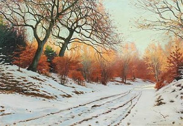 Forest Scape At Wintertime Oil Painting by Sigvard Marius Hansen