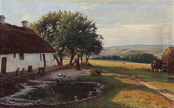 Summer Idyll At A Danish Farm Oil Painting by Sigvard Marius Hansen