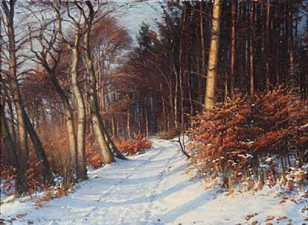 Snowy Forest Path Oil Painting by Sigvard Marius Hansen