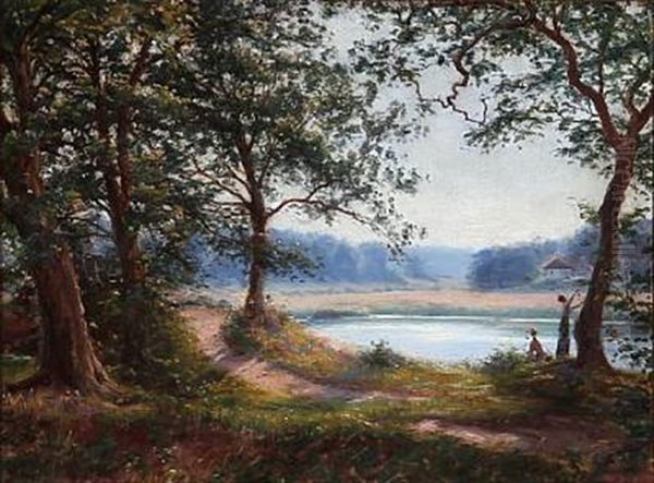 Summer Day With Two Women At A Forest Glade Oil Painting by Sigvard Marius Hansen