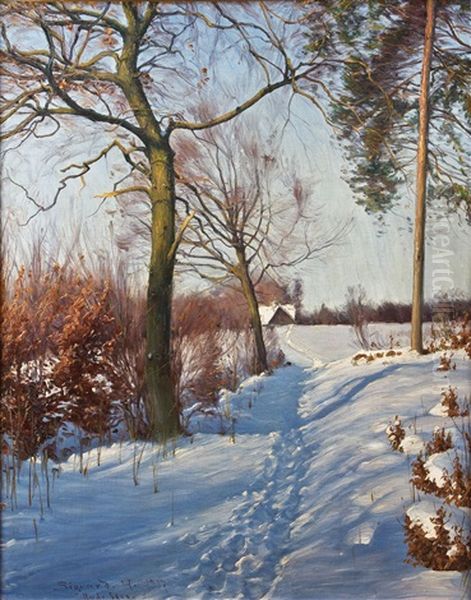 Danische Winterwaldlandschaft (rude Skov) Oil Painting by Sigvard Marius Hansen