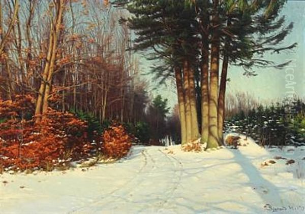 Winter Scenery Oil Painting by Sigvard Marius Hansen