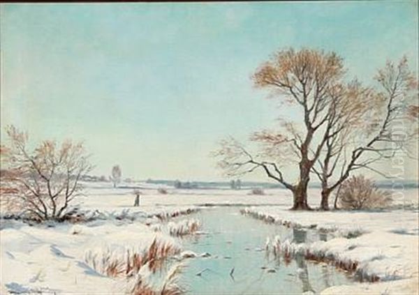 Winter Day On The Country Oil Painting by Sigvard Marius Hansen