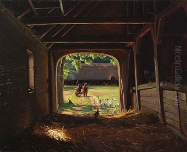 Farm Scenery Oil Painting by Sigvard Marius Hansen