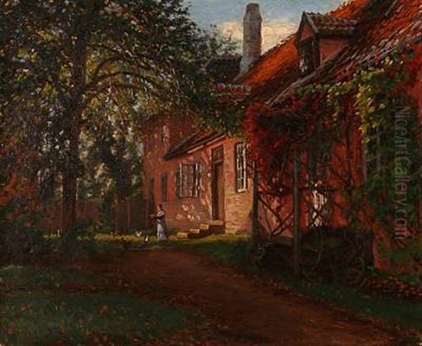 Fra Forpagtergaarden, Hellebaek Oil Painting by Sigvard Marius Hansen