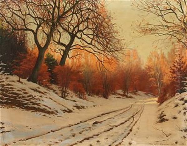 Winter Day In A Forest Oil Painting by Sigvard Marius Hansen