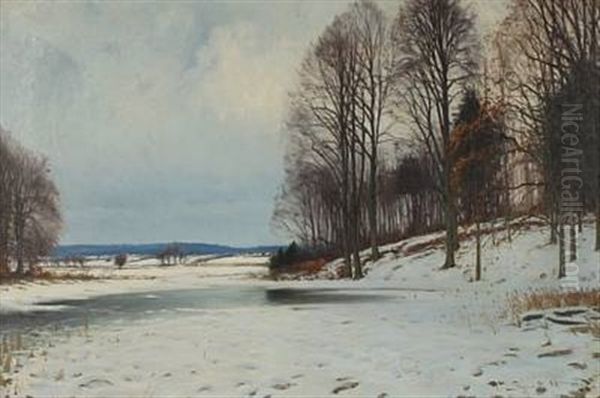 Wintry Landscape Oil Painting by Sigvard Marius Hansen