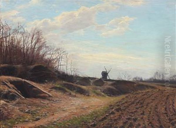 Landscape With Mill Oil Painting by Sigvard Marius Hansen