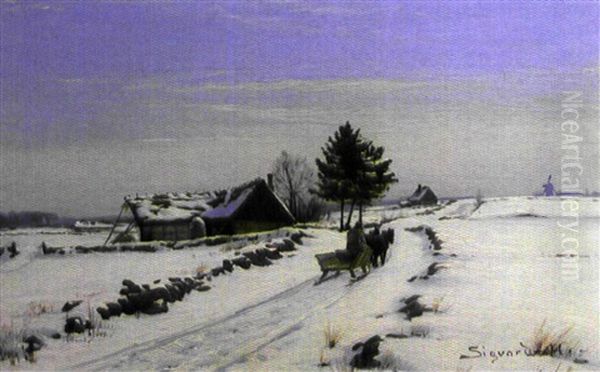 Scene Hivernale, La Promenade En Traineau Oil Painting by Sigvard Marius Hansen