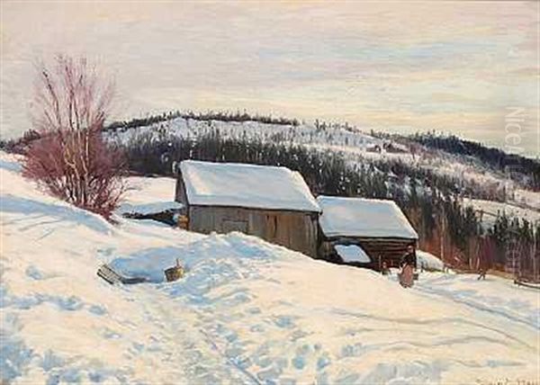 Vinterlandskab Oil Painting by Sigvard Marius Hansen