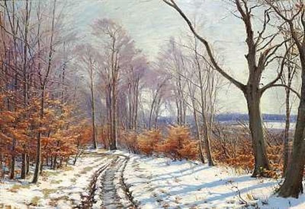 Vej Gennem Skoven, Vinter Oil Painting by Sigvard Marius Hansen