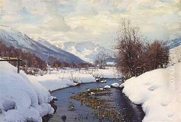 Parti Fra Oberengadin Set Mod St. Moritz Oil Painting by Sigvard Marius Hansen