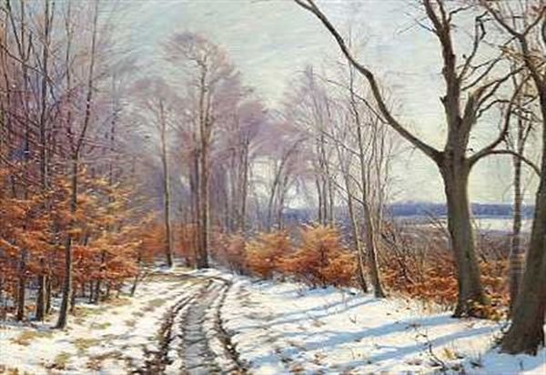 Vej Gennem Skoven, Vinter Oil Painting by Sigvard Marius Hansen