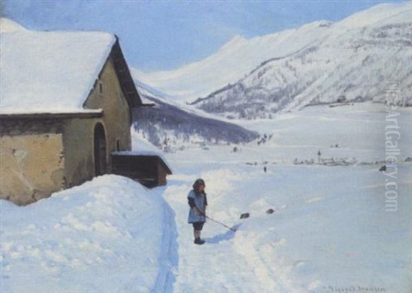 Winter In Engadin (?) Oil Painting by Sigvard Marius Hansen