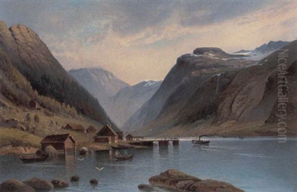 Parti Fra Hardangerfjorden, Hjuldamperen Er Ved At Laegge Til Oil Painting by Sigvard Marius Hansen