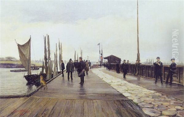 Helsingors Skibsbro. Aftenstemning Ved Havnen Oil Painting by Sigvard Marius Hansen