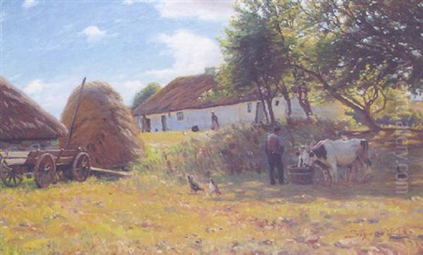 A Summer Farmstead Oil Painting by Sigvard Marius Hansen