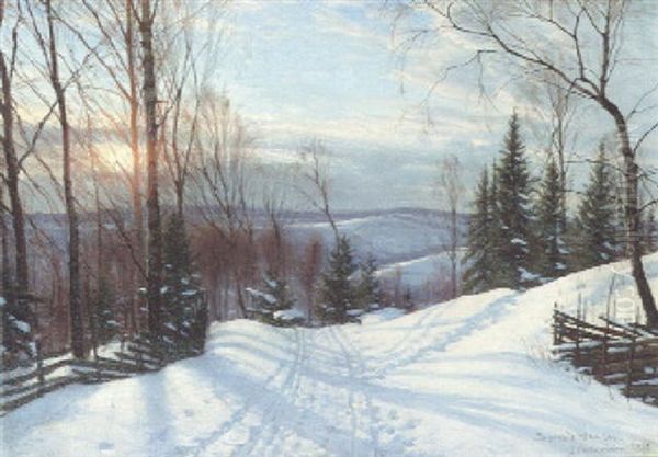 A Winter Landscape Oil Painting by Sigvard Marius Hansen