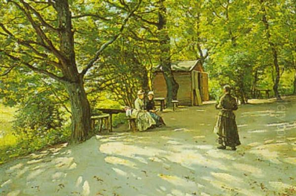 Ladies Having Tea In A Forest Oil Painting by Sigvard Marius Hansen