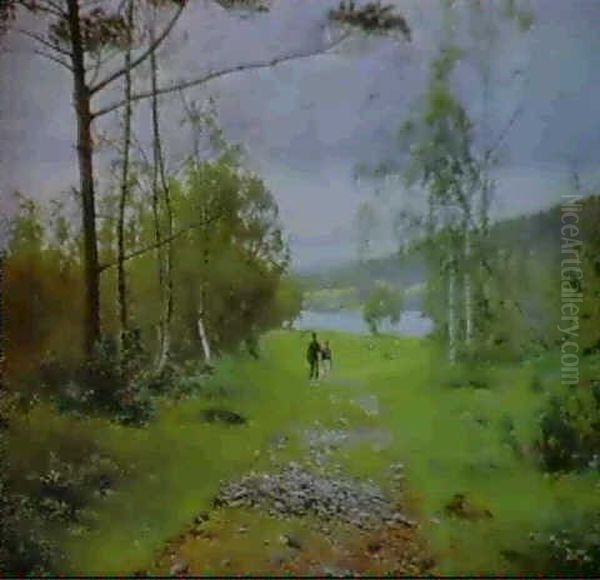 A Woodland Path Oil Painting by Sigvard Marius Hansen