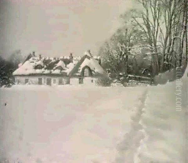 Skovridergard I Udkanten                                    Af En Skov, Vinter Oil Painting by Sigvard Marius Hansen