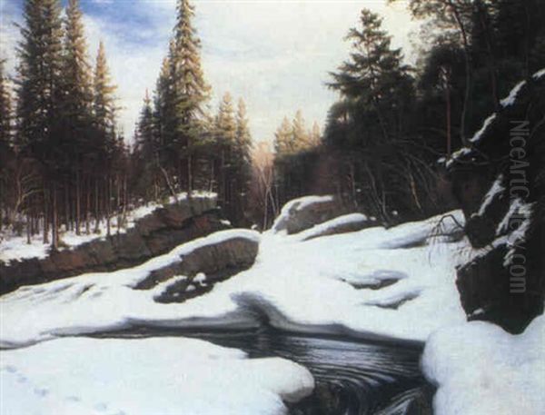 Footsteps In The Snow Oil Painting by Sigvard Marius Hansen