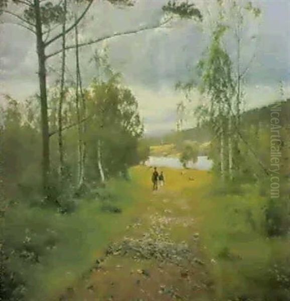 A Woodland Path Oil Painting by Sigvard Marius Hansen