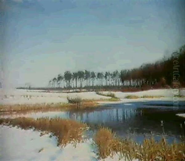 A Lake In Winter Oil Painting by Sigvard Marius Hansen