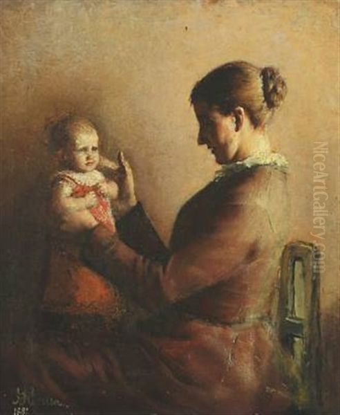 The Artist's Sister With Child Oil Painting by Johan Hansen-Aarslev