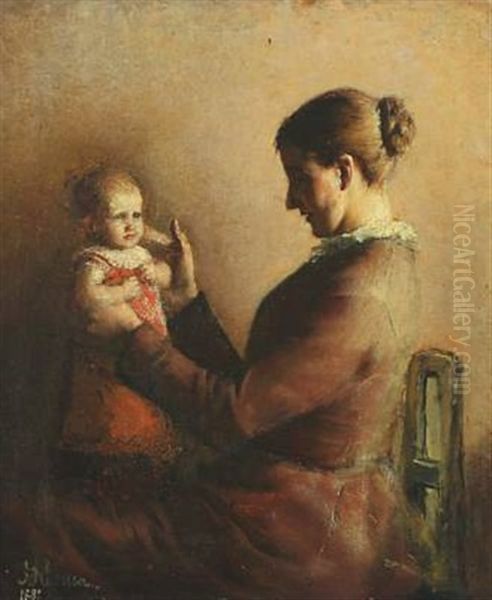 The Artist's Sister With Child Oil Painting by Johan Hansen-Aarslev