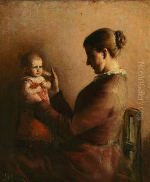 Mother And Child Oil Painting by Johan Hansen-Aarslev