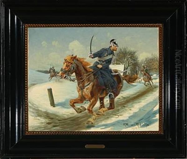 Dragoon In Full Gallop Oil Painting by Karl Frederik Christian Hansen-Reistrup