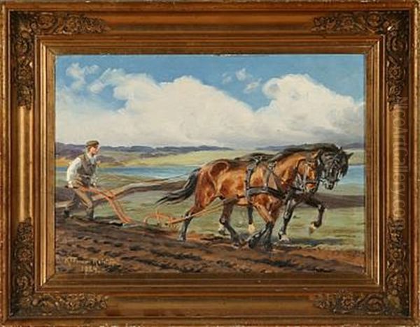 Plough Scene Oil Painting by Karl Frederik Christian Hansen-Reistrup