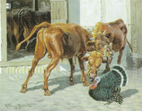 Besuch Im Stall Oil Painting by Karl Frederik Christian Hansen-Reistrup