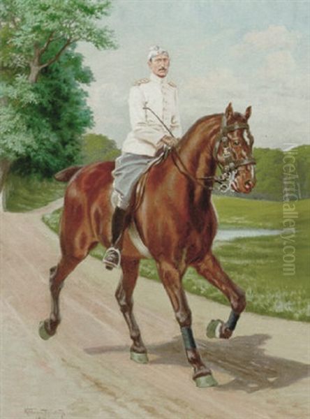 Christian X Til Hest Oil Painting by Karl Frederik Christian Hansen-Reistrup