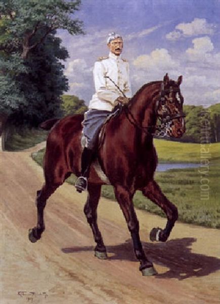 Chr. X Til Hest Oil Painting by Karl Frederik Christian Hansen-Reistrup