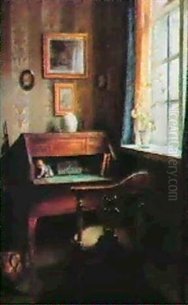 An Interior With A Bureau De Dame And A Corner-chair. Oil Painting by Bertel Mathias Hansen-Svaneke