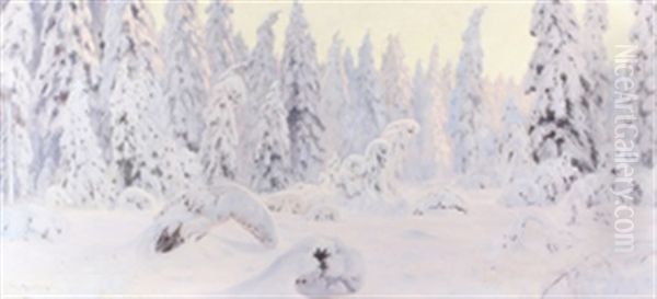 Vinter Nordmarken Oil Painting by Nils Severin Lynge Hansteen