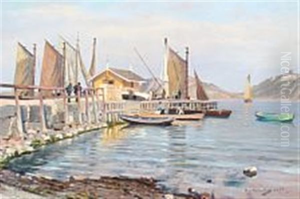 Harbour Scenery Oil Painting by Nils Severin Lynge Hansteen