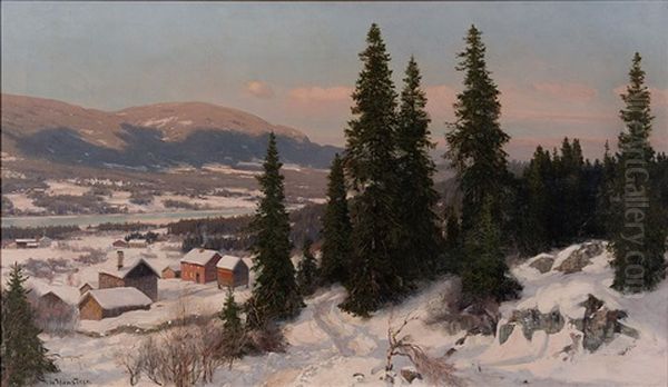 View Over A Valley In Evening Light Oil Painting by Nils Severin Lynge Hansteen