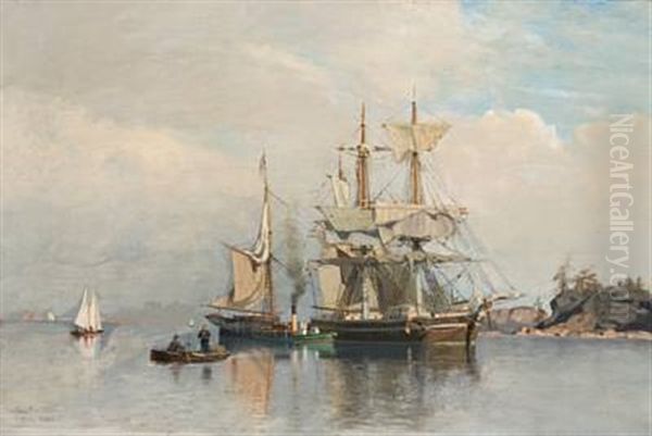 Skipsfart Pa Kristianiafjorden Oil Painting by Nils Severin Lynge Hansteen