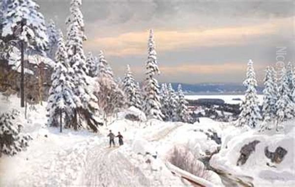 Skitur I Baerumsmarka Oil Painting by Nils Severin Lynge Hansteen