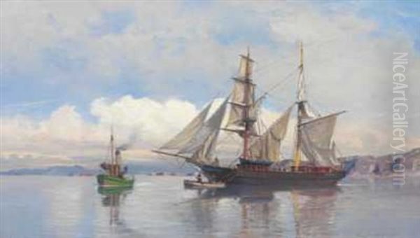 Liv Pa Fjorden Oil Painting by Nils Severin Lynge Hansteen