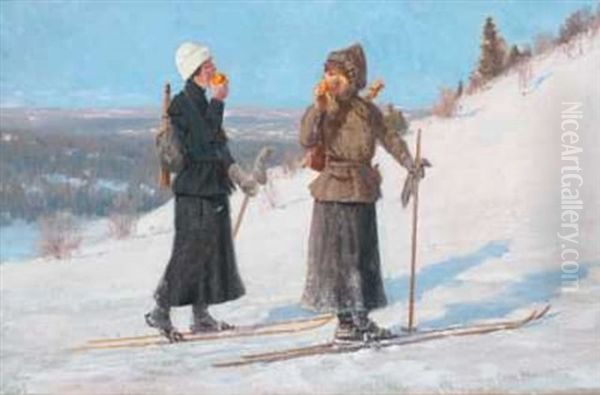 To Skidamer Oil Painting by Nils Severin Lynge Hansteen