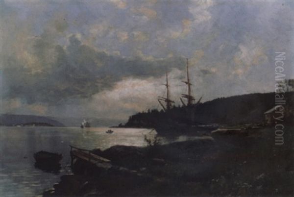 Landskap Fra Oslofjorden Oil Painting by Nils Severin Lynge Hansteen