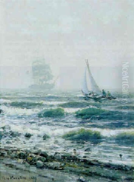 Marine Med Sejlskibe, Kristiania Fjord Oil Painting by Nils Severin Lynge Hansteen