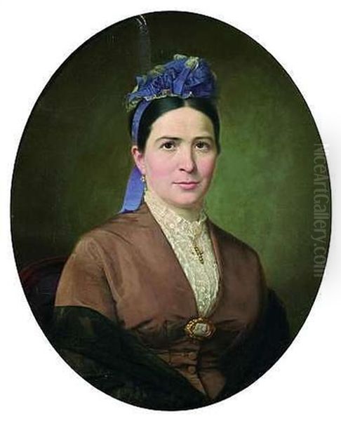 Bildnis Einer Dame Im Braunen Kostum Mit Weiser Spitzenbluse Oil Painting by Hermann von Hanstein